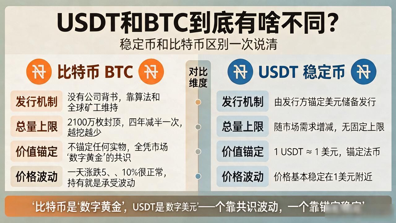 USDT和BTC到底有啥不同？稳定币和比特币区别一次说清